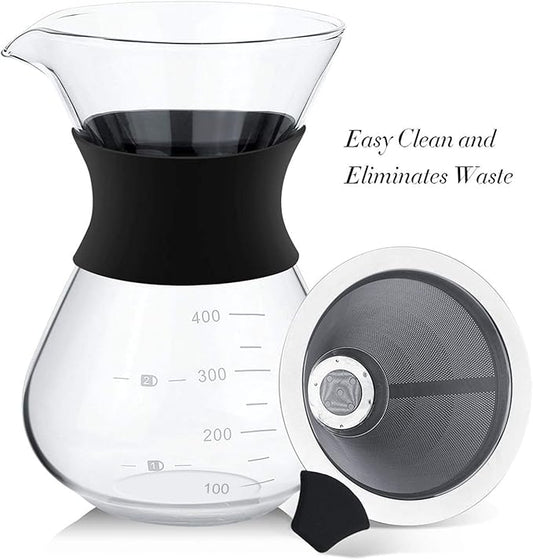 Coffee Maker Pot,Replacement Glass Carafe Airtight Cold Brew Iced Coffee Maker and Tea Infuser with Spout Brewing Glass Carafe with Removable Stainless Steel Filter Coffee maker Pot