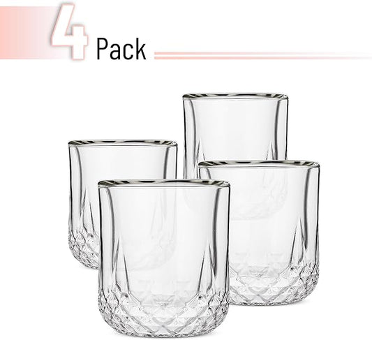 BTaT- Double Walled Drinking Glass, 4 Pack, 7 oz, Stylish Insulated Rocks Glass for Hot and Cold Beverages, Whiskey, Bourbon, Vodka and Scotch