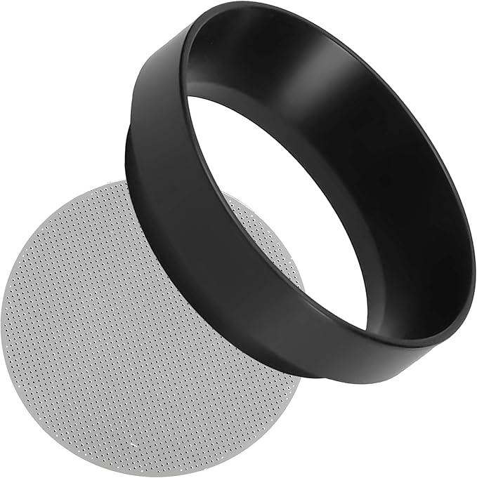 Espresso Dosing Funnel and Puck Screen Set, Coffee Dosing Ring Aluminum, Reusable 1.7mm Thickness Espresso Puck Screen 316 Stainless Steel for Coffee Portafilter Filter Basket (Black, 51mm)