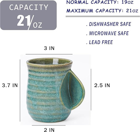 Mkour 21oz Large Ceramic Coffee Mugs, Handmade Tea Cups with Comfortable Handle for Office and Home, Microwave and Dishwasher Safe (Crystal Green)
