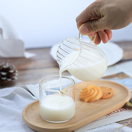 CHOOLD Creative Embossed Stripe Clear Crystal Glass Creamer Pitcher/Serving Pitcher/Sauce Pitcher/Milk Coffee Creamer Jug for Kitchen(4/5.5/9/12oz) (F (6 oz))