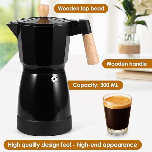 Electric Espresso Coffee Maker, 6 Cup Coffee Pot with Detachable Base Portable Aluminum Italian Moka Maker Electric Moka Pot for Home Cafe Outdoor Office