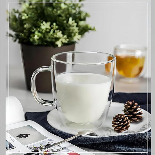 Double Wall Glass Coffee Mugs 350ml / 12oz – Set of 2 Insulated Clear Cups for Espresso, Latte, Cappuccino, Tea, Hot or Cold Drinks (12oz set of 4)