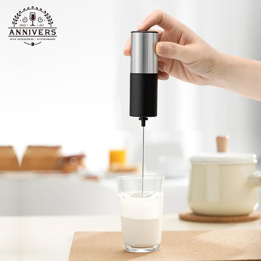 Electric Milk Frother Handheld Drink Mixer Hand Coffee Whisk Blender Foam Maker Egg Beater, Battery Operated Stainless Steel Whisk & Body, Milkshake Matcha Whisk, Mousseur à Lait Électrique