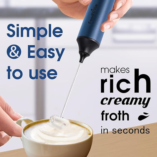 MF05 Rechargeable Milk Frother USB Charging Handheld Foam Maker with Stainless Balloon Whisk for Cappuccino, Latte, Bulletproof Coffee, Keto Diet, Protein Powder, Matcha (Navy Blue)