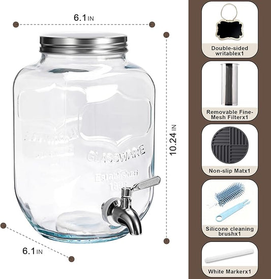 Cold Brew Coffee Maker With Silicone Mat, Cold Brew Pitcher,1 Gallon Glass Pitcher With Stainless Steel Filter,304 Stainless Steel Leak-Proof Spigot,Large Iced Coffee Maker for Home, Easy to Use