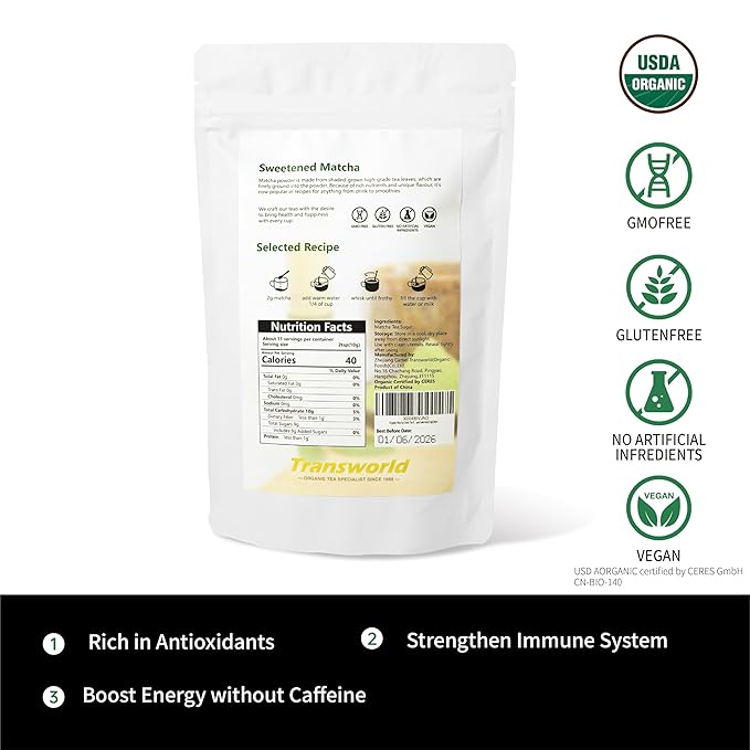Sweetened Matcha Green Tea Powder Sweet Powder Instant Matcha Latte Blend 100% Pure Premium Matcha for Latte 4oz(113g) Jiuyu