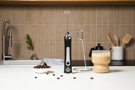 Handheld Frother Electric Whisk, Milk Foamer, Mini Blender and Electric Mixer, 3 Heads 3 Speed Adjustable, Rechargeable Hand Mixer Wand for Latte, Egg Beater, Powder Mixer, With Stand (300, Black)