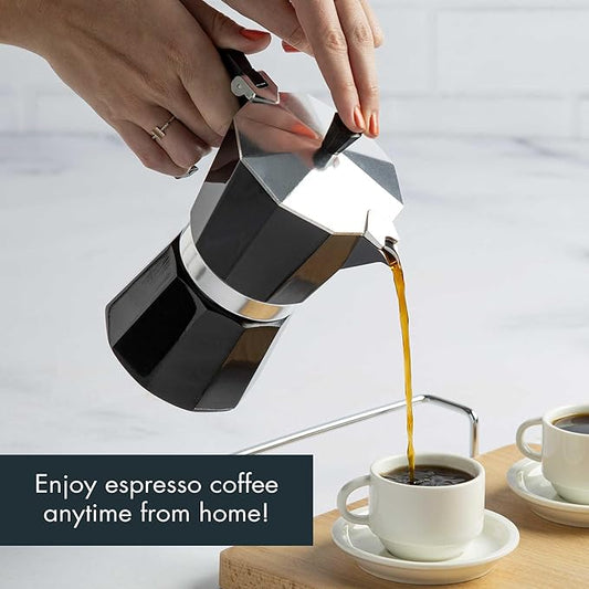 Primula Classic Stovetop Espresso and Coffee Maker,Moka Pot for Italian and Cuban Café Brewing,Greca Coffee Maker,Cafeteras,6 Espresso Cups,Black,(Pack of 4)