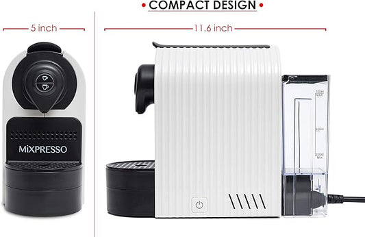 Mixpresso White Espresso Coffee Machine – Compact 1400W Single Serve Coffee Maker Compatible with Nespresso OriginalLine Capsules, One-Touch Operation, 19-Bar Italian Pump, 27oz Water Tank