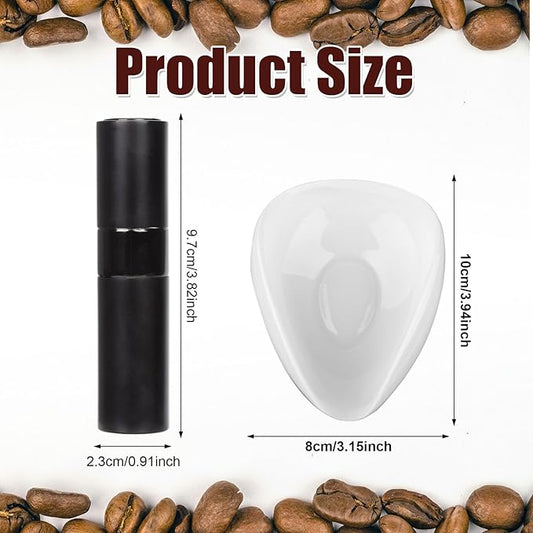 2pcs Coffee Dosing Cup with Spray Bottle, Ceramic Coffee Bean Dosing Tray & Spritzer for Tea Espresso Vessel Accessories Kit Gift for Coffee Lovers (Up to 35g Coffee Bean)