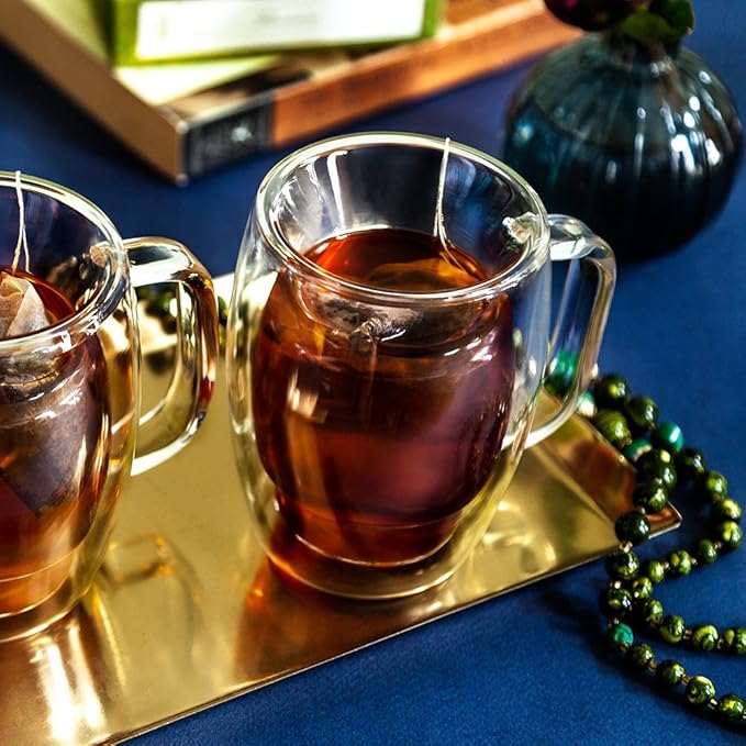 JoyJolt Cadus Glass Coffee Cups Double Wall Insulated Mugs Set of 2 Tea Glasses, 10-Ounces.
