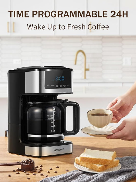 Coffee Maker, Programmable Drip Coffee Maker 12 Cup, Regular & Strong Brew Drip Coffee Machine with Iced Coffee Function for Home and Office, Black & Stainless Steel