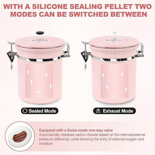 ShanSon Coffee Canister Airtight Coffee Container Stainless Steel Coffee Bean Storage Container with Scoop Coffee Canister for Beans Grounds Sugar Flour Tea Cereal,22OZ, Pink Upgraded Version