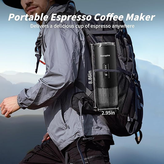 Portable Espresso Maker with Stainless Steel Body | 7500mAh Rechargeable Battery | 20 Bar Self-Heating with USB-C | Works with Most Capsules Compatible for Camping, Travel, Outdoor (Black)