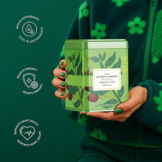 Life Plus Style Gourmet Secret Garden Organic Green Tea Caffeinated Natural Pure Unsweetened Refreshing Hot or Iced Gluten Free 50 Tea Bags