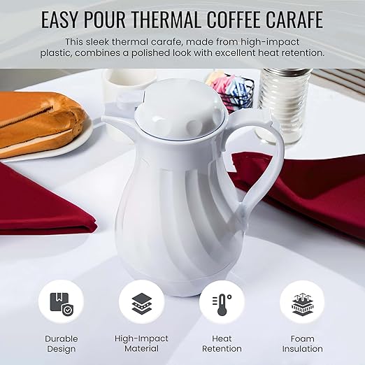 OCS Parts Set of 6 Easy Pour Thermal Coffee Carafes | 10-Inch Insulated Hot and Cold Beverage Pitcher Server for Coffee, Tea, Hot Chocolate and Water | 42-Ounce | White