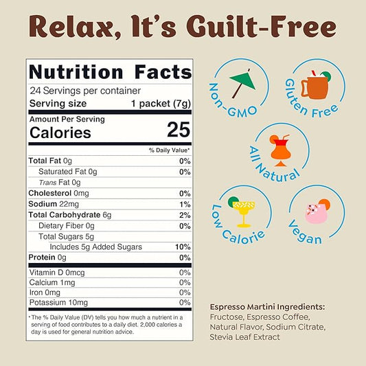 Craftmix Espresso Martini Cocktail & Mocktail Drink Mixer, Skinny Mixes - Water Flavoring Packets - Made With Real Coffee Beans - Vegan, Low-Carb, Low-Sugar, Non-GMO, Dairy Free, Gluten Free, 24 Pack