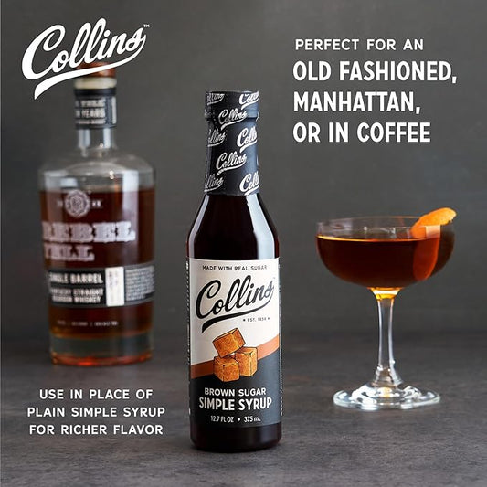 Collins Brown Sugar Syrup - Simple Syrup for Cocktails, Brown Sugar Coffee Syrup - Cocktail Syrup 12.7oz Set of 1