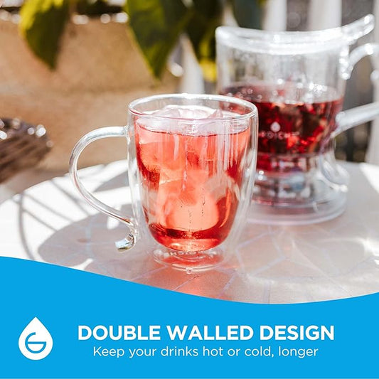 GROSCHE Cyprus 16 fl. oz Double-Wall Glass Mug | Espresso, Latte, Tea & More | Hot & Cold Beverages | Stylish & Aesthetic | Dishwasher Safe | Heatproof | Drinking Glassware