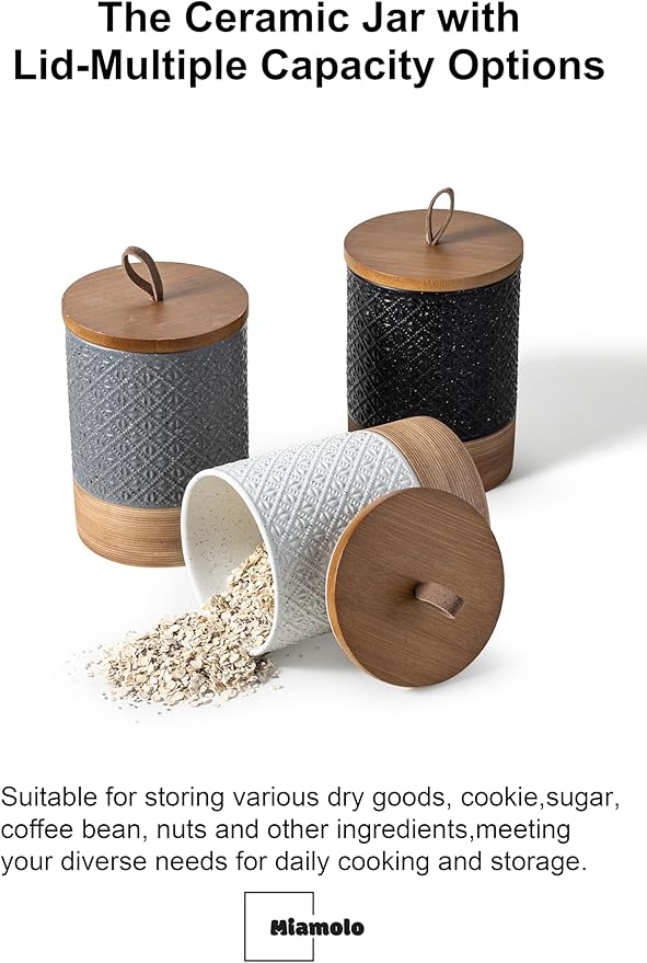 Large Coffee Containers with Lids, Ceramic Coffee Canister Kitchen Food Storage Cookie Jars with Airtight Lid for Spice Sugar Tea Candy, Stackable Decorative Jars for Counter - White 28 fl.oz