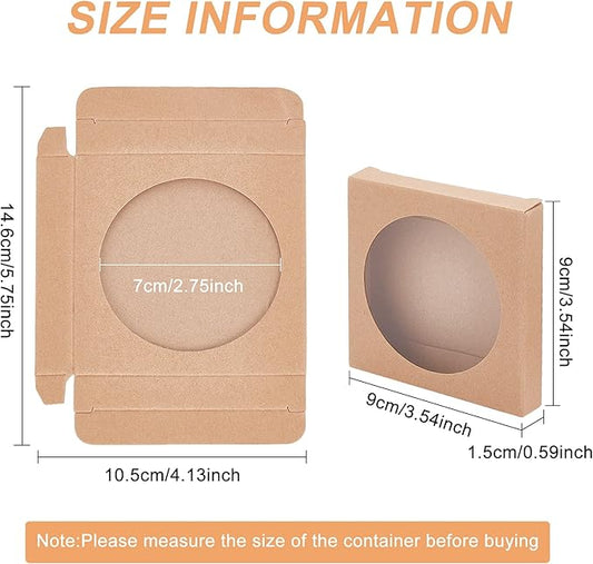 BENECREAT 24 Pack Brown Kraft Paper Boxes with Clear Window 3.5x3.5x0.6" Paper Gift Packaging Boxes for Wedding Party Candy Cookies Favor Treat