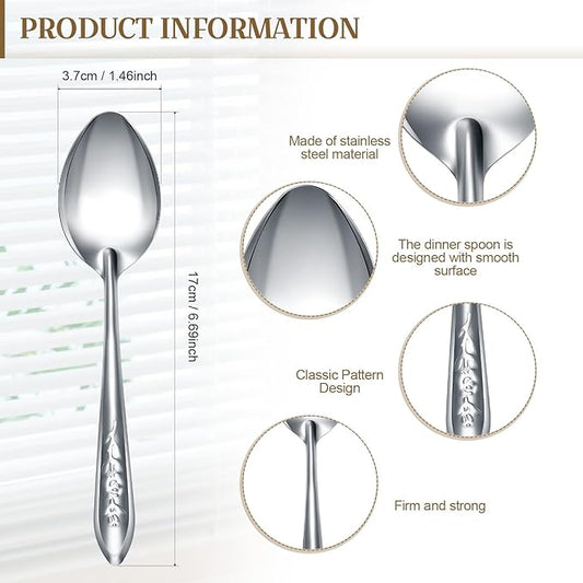Nuogo 200 Pieces Dinner Spoons Set 6.69 Inches Silverware Spoons Bulk Stainless Steel Food Grade Tablespoons for Home Restaurant Kitchen Dishwasher Safe (C)