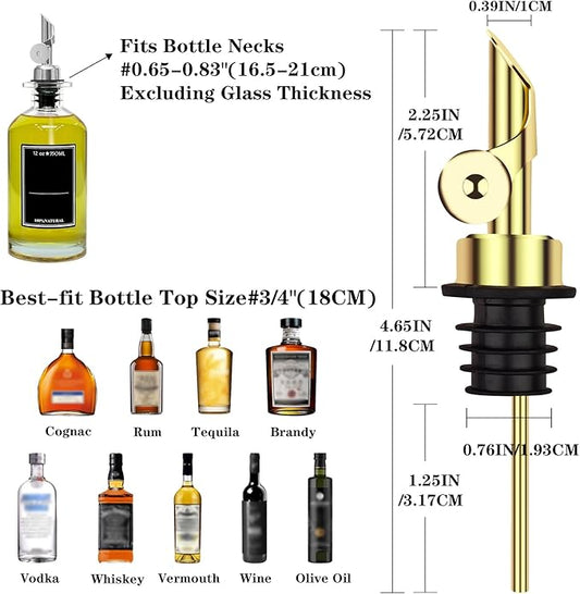 Lubise 4 Pcs Olive Oil Dispenser Bottle Spout, Speed Liquor Pour Spout with Flip Top, Stainless Steel Auto Pour Spouts for Liquor Bottles, Oil Bottles, Vinegar, Syrup and Other Liquid Bottles Gold