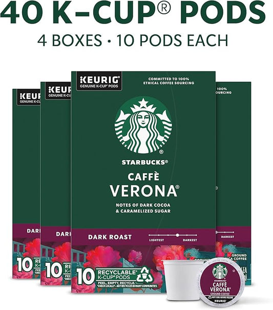 Starbucks K-Cup Coffee Pods, Dark Roast Hot or Iced Coffee, Caffè Verona, 40 Keurig Pods