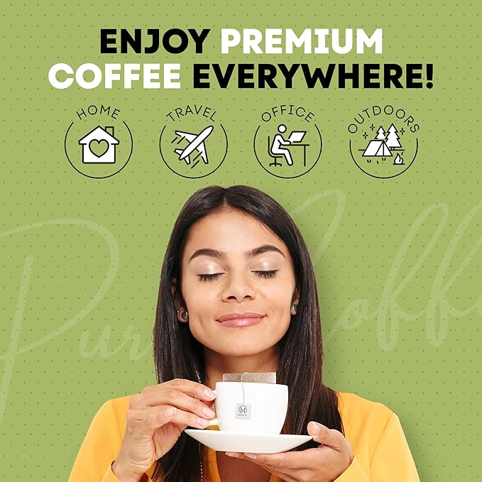 Mondo Single Serve Coffee Bags (20 Cups) Variety Pack - Organic, Medium Roast - Disposable, Portable Coffee Filters for Camping and Travel, Sampler Box of 5 Ground Coffee Flavors