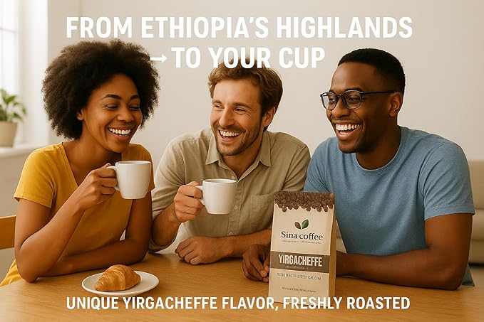 SINA COFFEE Premium 100% Arabica Ethiopian Coffee - Guji Single Origin Medium Roast Whole Bean Coffee - 12oz Freshly Roasted