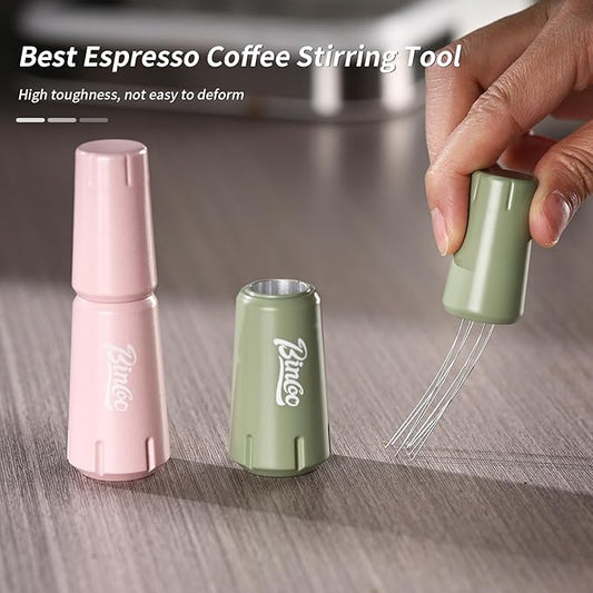 WDT Espresso Distribution Tool - Espresso Stirrer Tool with Stand,Coffee Stirrer Tools for Barista with 0.4mm 8 Needles,Aluminum Alloy Handle