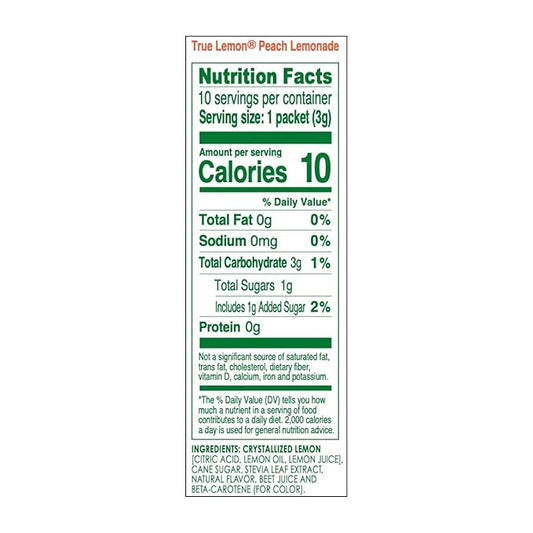 True Lemon Peach Lemonade, 10 count