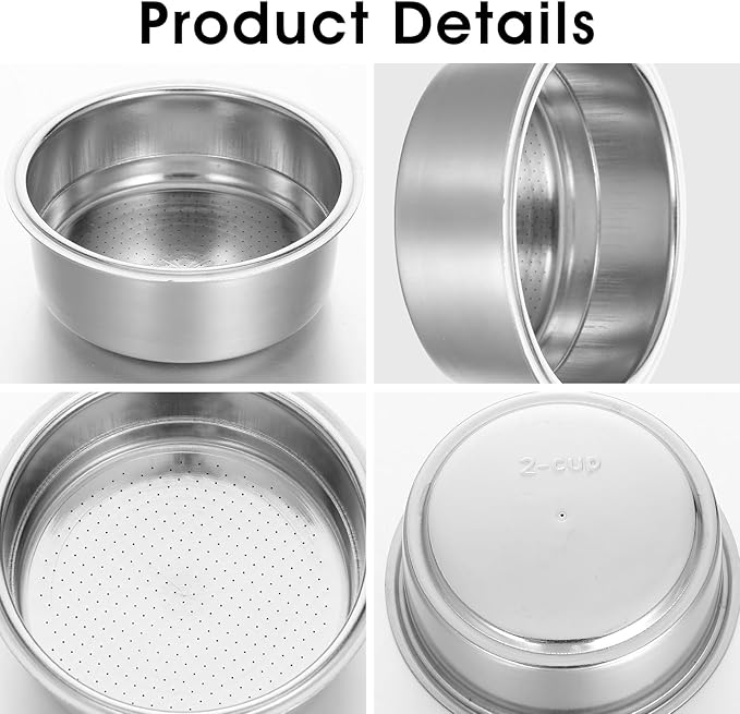 51mm Portafilter Basket, Double Layer Stainless Steel Coffee Filter, Double Cups 51mm Porous Filter for Coffee Machine Replacement Accessories, 2 Cups Capacity