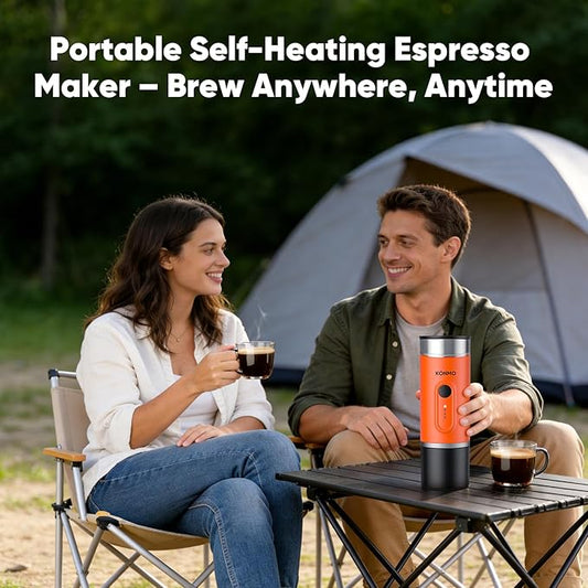 Portable Espresso Machine with Self-Heating System, 15 Bar Travel Coffee Maker, Compatible with Capsules & Ground Coffee, USB-C Rechargeable Coffee Machine for Camping, Office & Travel