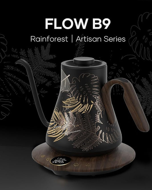 Cocinare Barista Collection Rainforest Gooseneck Electric Kettle, ±1℉ Precise Temperature Control for Pour-Over Coffee & Tea, Quick Heating 1500W, Stainless Steel Interior, 0.9L