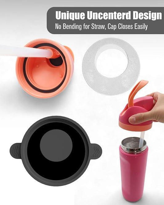 Ice Molds for Owala 24-40oz, Set of 3, Food-Grade Soft Silicone, No White Residue, Easy to Release, Straw Placement Compatible with Owala FreeSip, Keeps Drinks Cold Longer (Dark Grey)