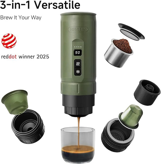 HIBREW H4C Explorer - Portable Electric Espresso Maker, USB-C Rechargeable for Coffee Pods & Ground Coffee, Compact for Home and Travel, with Foldable Holder & Carrying Case