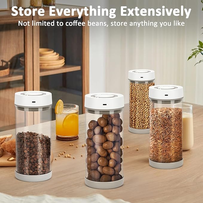 Coffee Bean Storage Container, 600ml Electric Airtight Coffee Canister, Gift for Coffee Lovers, One-Button Operation & Date Tracker Vacuum Canister, Food Storage Container with Borosilicate Glass
