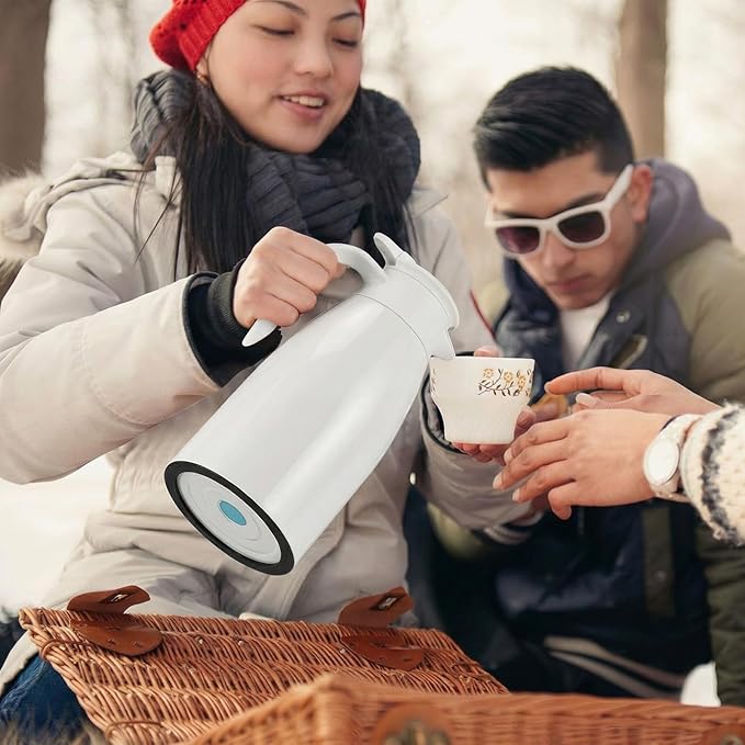 Norme 2 Pcs Thermal Coffee Carafe Insulated Stainless Steel Coffee Carafe for Hot Liquid Vacuum Thermal Pot Creamer Pitcher Dispenser with Brushes Keeping Hot Water Milk(Beige,68 oz)