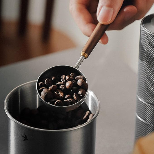 Coffee Spoon - Vintage Walnut Wood Handle, Stainless Steel Coffee Scoop ,Stainless Steel Tea Scoopand Seasoning Spoons (1, Gunmetal, 10g Capacity)