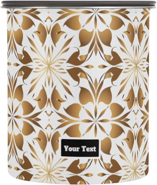 ALAZA Gold Geometric Flower Floral Airtight Coffee Bean Canister Customed 500ml Food Storage Containers with Lids For Gournd, Tea, Sugar, Flour, Rice, Cereal, Candy Cookie Jar
