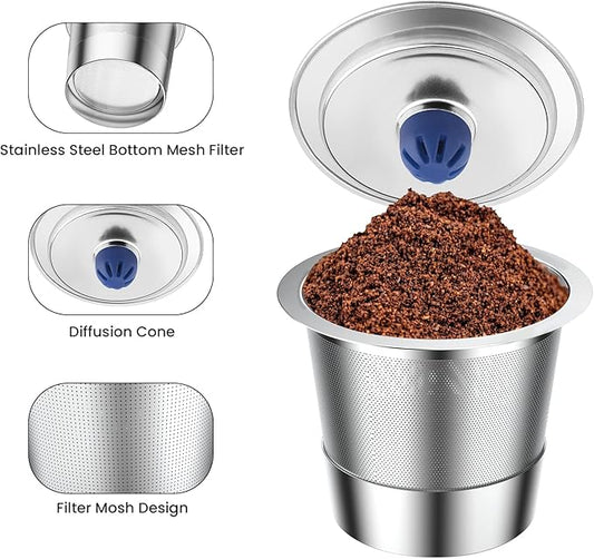 Reusable K Cups Coffee Pod Filters for keuring 2.0 and 1.0, Metal Filter for Coffee Maker,Stainless Steel Reusable K Cups Sturdy Filters (4PACK)