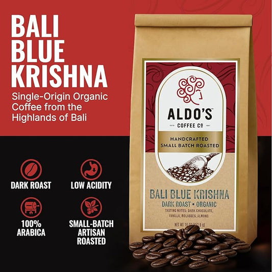Aldo’s Organic Bali Blue Coffee Beans – Handcrafted Single-Origin Indonesian Coffee, Small-Batch Artisan Roasted, Bold Smooth Low-Acidity Coffee (1 lb) (Medium Fine Ground)