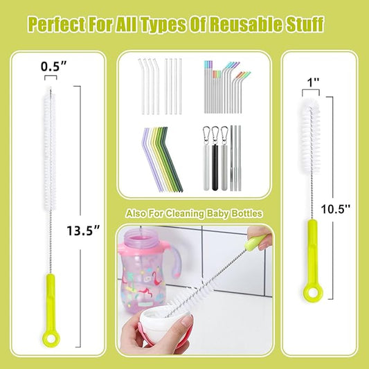 Bottle Cleaning Brush Set - Long Handle Bottle Cleaner for Washing Narrow Neck Beer Bottles, Sports Water Bottles with Straw Brush, Kettle Spout/Lid Cleaner Brushes
