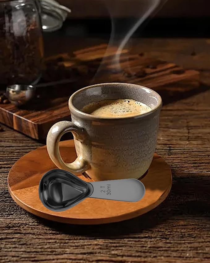 Coffee Scoop 30ml 2PCS, 2 Tablespoon Measuring Spoons, Ergonomics Design Coffee Scooper Stainless Steel Manufacture,Coffee Scoop for Ground Coffee Protein Powder Sugar Cereal (Black, 2 tbsp-30ml)