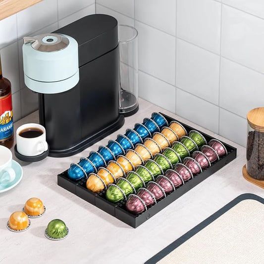 Nespresso Pod Holder Drawer Organizer | Magnetic Modular Design | Black Metal | 4 Pack