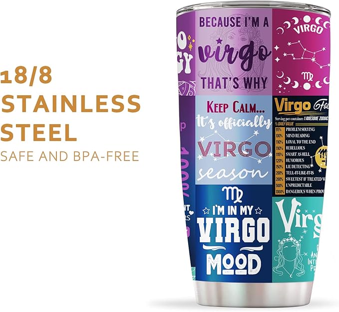 Virgo Gifts for Women,Virgo Zodiac Gifts, Astrology Gothic Witchy Constellation Insulated Tumbler Purple 20 OZ