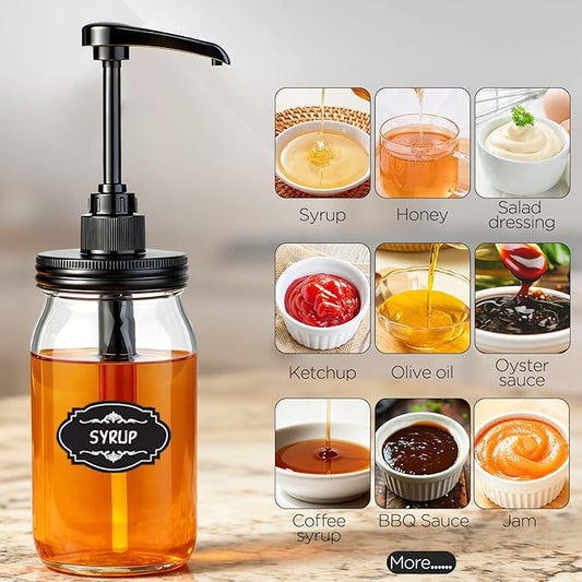 Watsango 2-Pack Syrup Dispenser Pump Kit for Mason Jars – 10ml Precision Pump, Food-Grade, BPA-Free, Black