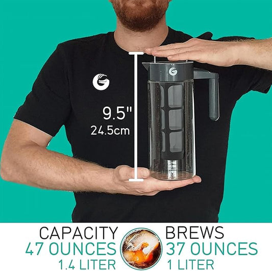 Coffee Gator 47oz Cold Brew Coffee Maker & 16oz Stainless Steel Coffee Canister Set - Ideal Coffee Lovers Gifts for Her